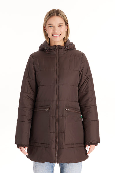 Chocolate brwon maternity coat with big side pockets
