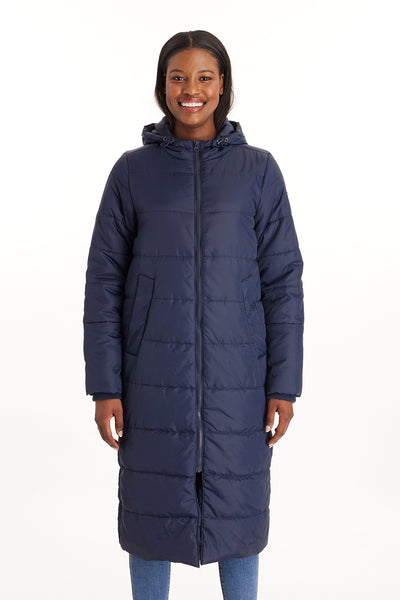 Long maternity puffer coat waterproof navy jacket